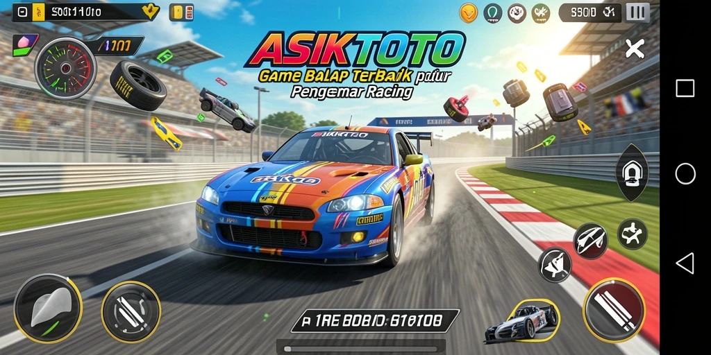 Screenshot gameplay ASIKTOTO menampilkan kecepatan balapan yang mendebarkan.