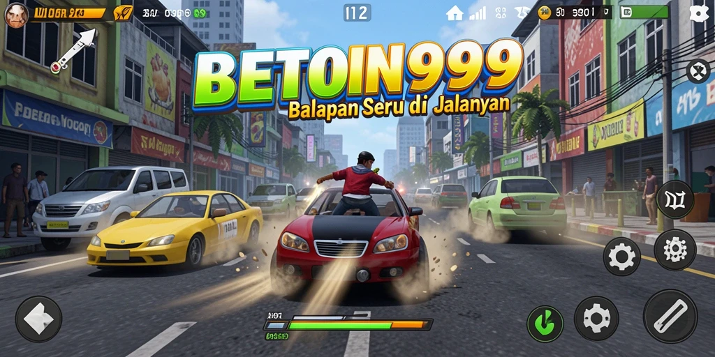 Tampilan gameplay mendebarkan dari BETON999 dengan balapan yang intens.