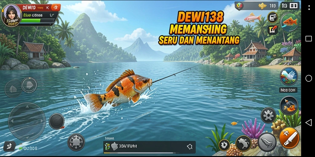 Screenshot gameplay DEWI138 menunjukkan aksi memancing yang mendebarkan.