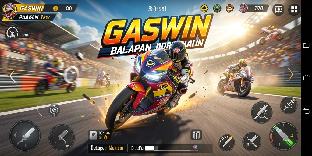 Tampilan gameplay seru dan mendebarkan dari balapan motor di GASWIN.
