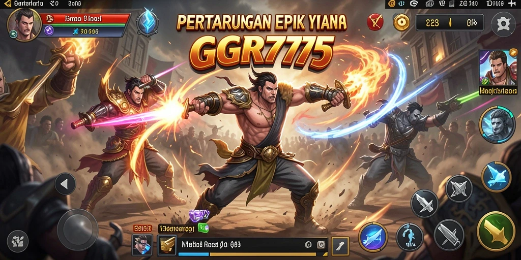 Screenshot utama menunjukkan pertarungan intens GGR777 dengan grafis canggih.