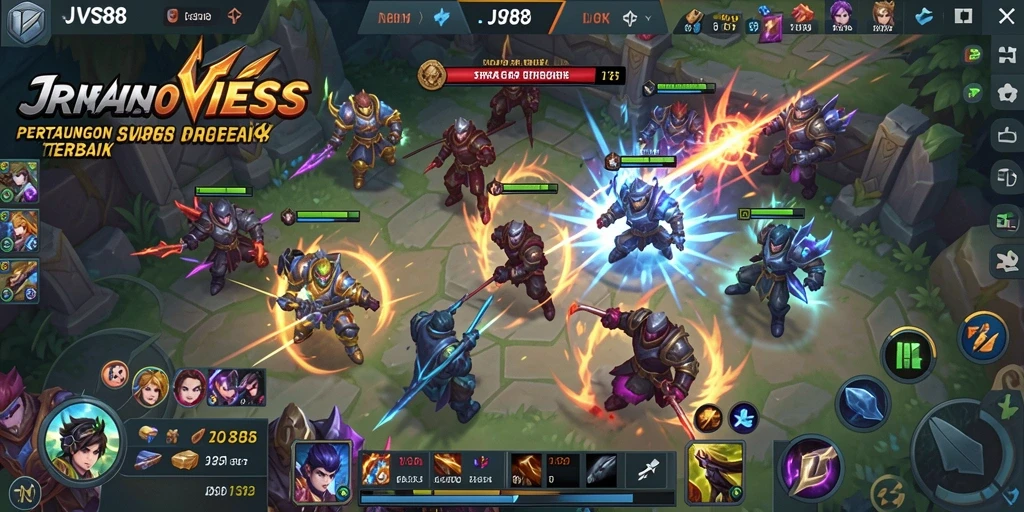 Screenshot gameplay intens di JVS88 dengan tim bertarung.