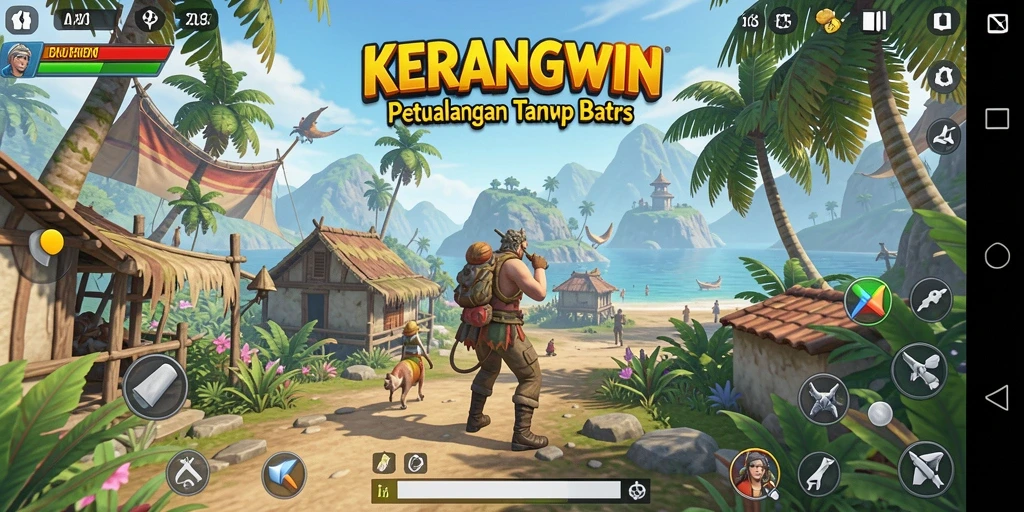 Tangkapan layar gameplay KERANGWIN menampilkan dunia terbuka yang kaya akan detail.