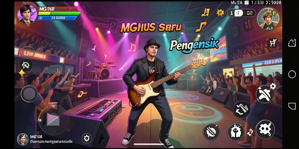 Screenshot gameplay MG108 menunjukkan kesenangan bermain musik.