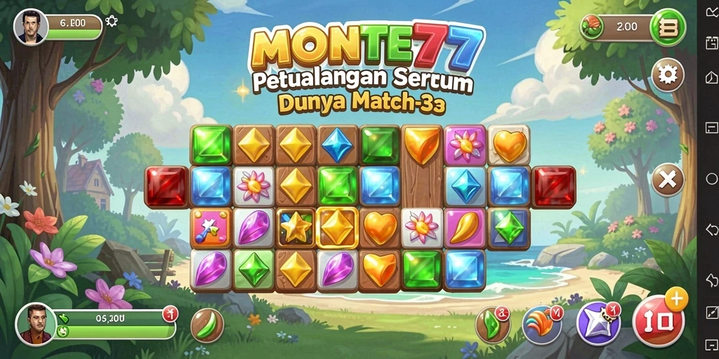 Screenshot gameplay MONTE77 dengan tantangan Match-3 yang seru.