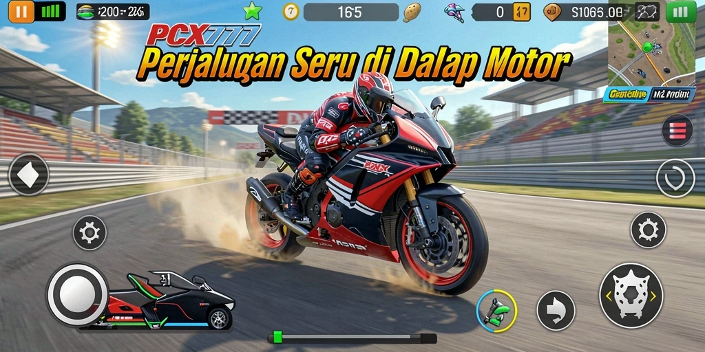Screenshot gameplay seru dari PCX777 dalam balapan motor.