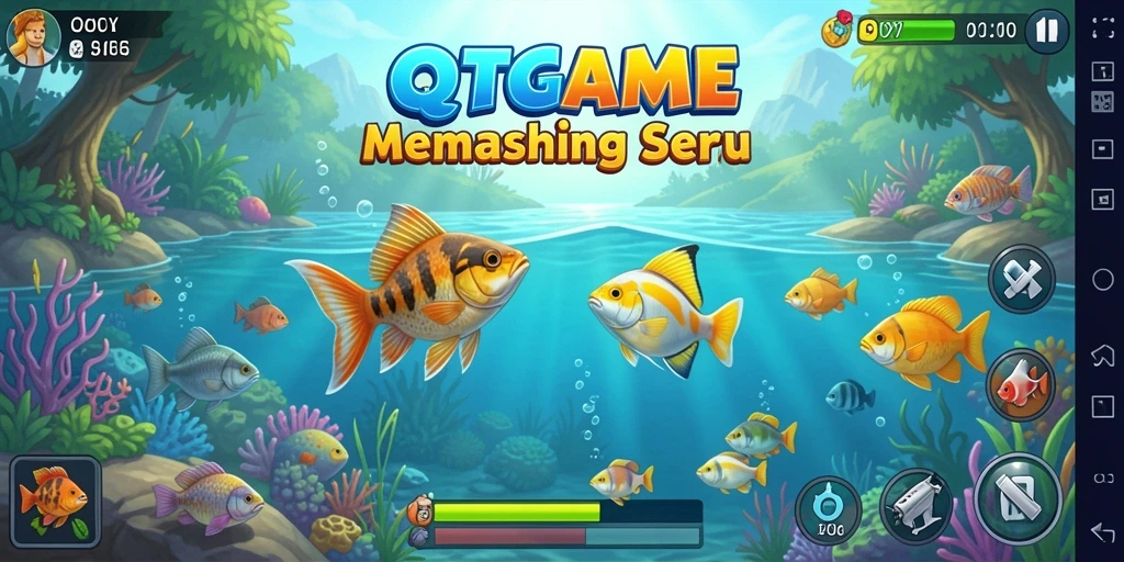 Screenshot gameplay QTGAME menampilkan aksi memancing yang seru dan realistis.