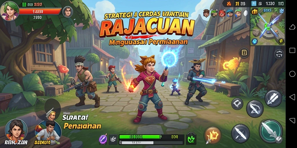 Screenshot gameplay RAJACUAN yang menampilkan pertempuran strategis.