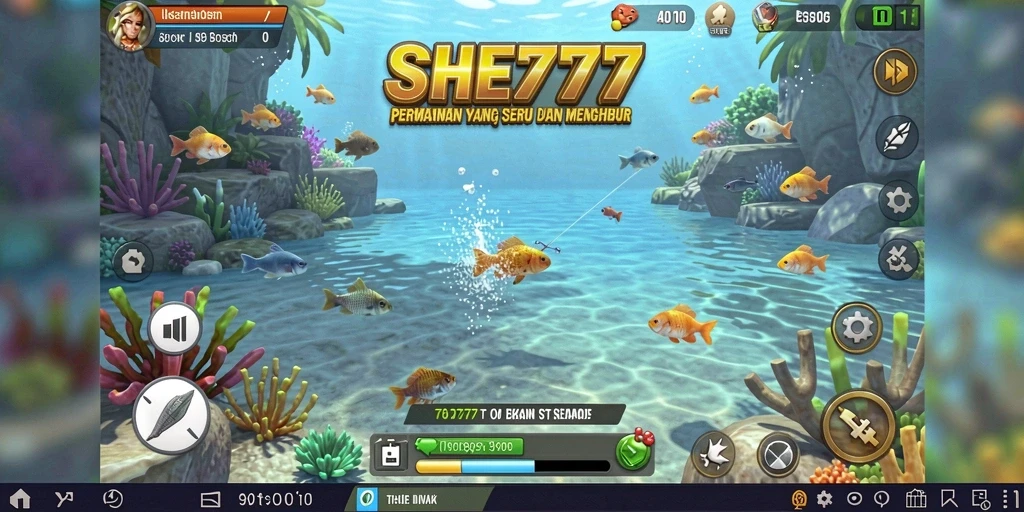 Gameplay SHE777 menampilkan momen seru saat menangkap ikan.