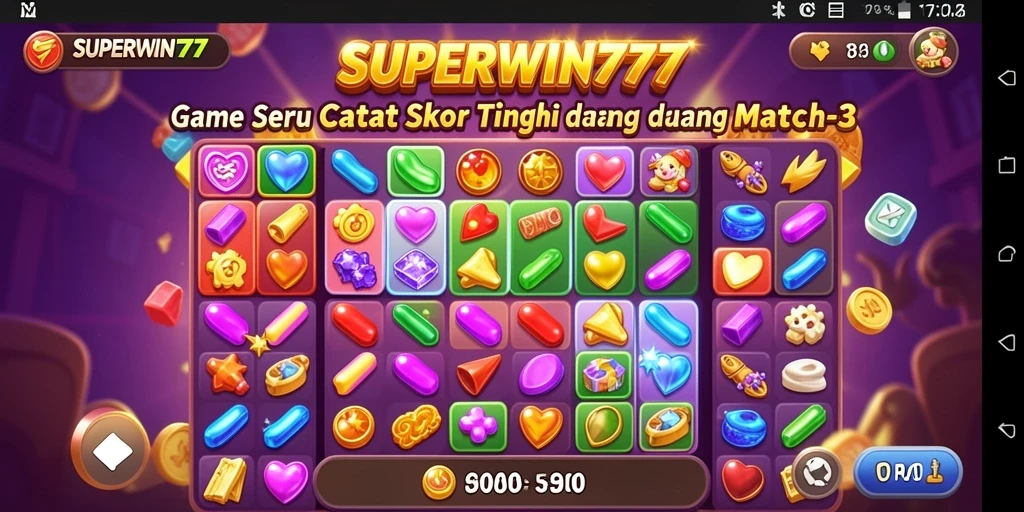 Tampilan gameplay SUPERWIN777 yang menarik dan penuh warna di Match-3.