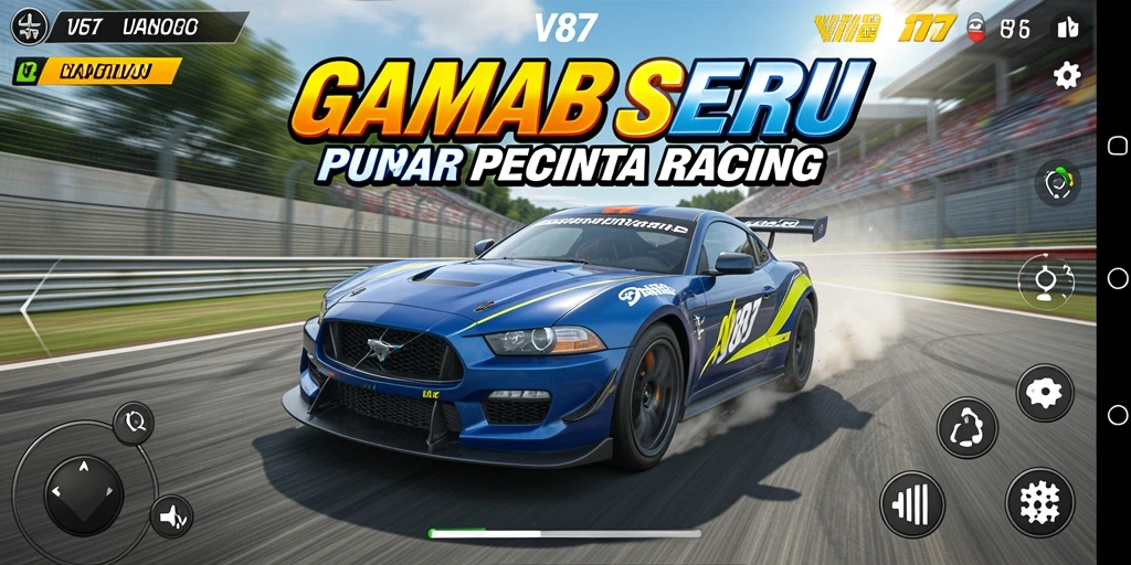 Tampilan gameplay V87 yang menegangkan saat balapan.