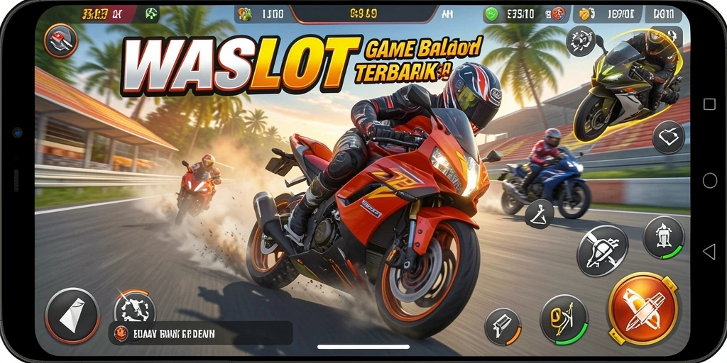 Tangkapan layar game WASLOT menampilkan aksi balap motor yang mendebarkan.